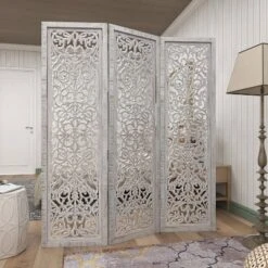 Farmhouse Wood Carved Room Divider Screen White - Olivia & May -Olivia & May GUEST 7366055c 215b 415d a424 4e53d10376ab