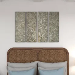 Metal Tree Wall Decor With Embossed Design Set Of 4 Brown - Olivia & May -Olivia & May GUEST 73d79967 f9e6 4048 ba93 928175e2e271