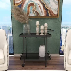 Contemporary Metal Bar Cart Black - Olivia & May -Olivia & May GUEST 741de733 b0b0 479d bbc3 c0d66095aa32