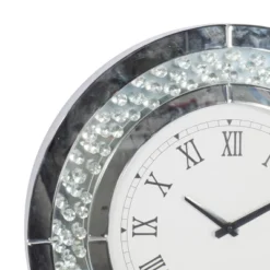 20"x20" Glass Mirrored Wall Clock With Floating Crystals White - Olivia & May: Silent, Round, Glam Style -Olivia & May GUEST 74b3007a 23ea 4161 8767 482cbefed586