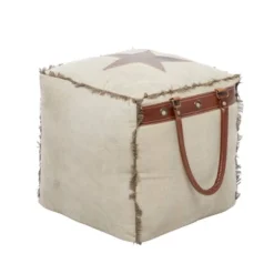 Rustic Leather And Canvas Foot Stool Ottoman - Olivia & May -Olivia & May GUEST 750bc9b1 e73a 48fc a267 09b97c153f4a
