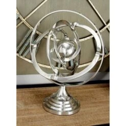 15" X 12" Modern Aluminum Armillary Globe Silver - Olivia & May