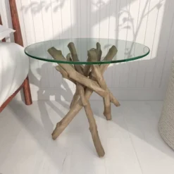 Log And Glass Round Accent Table Tan - Olivia & May -Olivia & May GUEST 752fbd34 caf3 48be 8651 5b45745c3da1