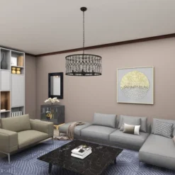 Metal Crystal Embellishments 6 Light Chandelier With Link Style Chain Black - Olivia & May -Olivia & May GUEST 7567ea95 a929 45fc 80be ac0d43f65dad