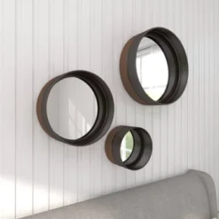 Contemporary Metal Wall Mirror Set Of 3 Dark Brown - Olivia & May -Olivia & May GUEST 75bdeaec 7276 4deb 8973 0324382ff829