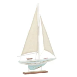 22" X 14" Decorative Coastal Pine Wood And Linen Sailing Boat Sculpture - Olivia & May -Olivia & May GUEST 75cbff28 ecd4 42ee 8a5a 2791c906fcb6