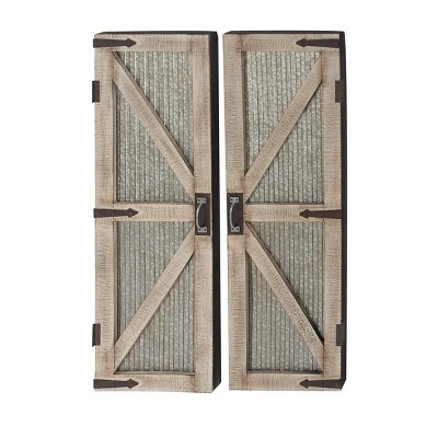 Metal Barn Door Wall Decor Set Of 2 Silver - Olivia & May 4 Metal Barn Door Wall Decor Set Of 2 Silver - Olivia & May - Image 2