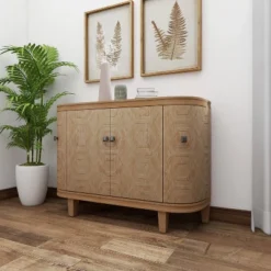 Traditional Carved Wood Curved Cabinet Brown - Olivia & May -Olivia & May GUEST 75d49e93 a5c6 45f4 8d95 1671d7e841c3