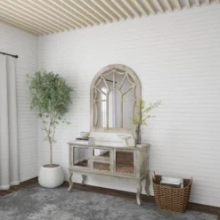 Wood Window Pane Inspired Wall Mirror With Arched Top Cream - Olivia & May -Olivia & May GUEST 7640104a 5983 47f2 b6d1 75196f63913e