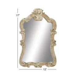 Wood Carved Acanthus Wall Mirror With Arched Top And Distressing Cream - Olivia & May -Olivia & May GUEST 7642de20 f96d 4451 8766 3363e42c179e