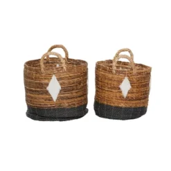 2pk Banana Leaf Storage Baskets Brown/Black - Olivia & May -Olivia & May GUEST 766fbcb7 66f2 4686 9bc1 2a5c97c11312