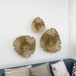 Metal Floral Wall Decor Set Of 3 Gold - Olivia & May -Olivia & May GUEST 76c07b3f 2165 4f1c 9d0a 954068ffaefa