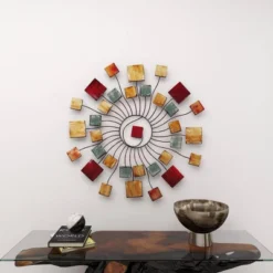 Metal Sunburst Wall Decor With Square Panel Accent Brown - Olivia & May -Olivia & May GUEST 77ae39b7 0fd5 4e66 81f5 b953dc40ba30