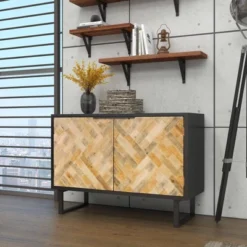 Rectangular Contemporary Mosaic Wood Cabinet Black - Olivia & May -Olivia & May GUEST 77df6f6a 272a 4e9f bfae add6b91fdf7f