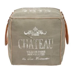 Canvas Pouf With Faux Leather Detail Gray - Olivia & May -Olivia & May GUEST 78338300 7c01 43dd 9f72 9f22335b6211