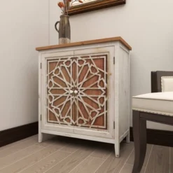 Natural Geometric Patterned Wood Cabinet Brown - Olivia & May 24 Natural Geometric Patterned Wood Cabinet Brown - Olivia & May -Olivia & May GUEST 7835f982 6a55 4192 8123 b26eb72d51a3