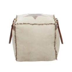 Rustic Leather And Canvas Foot Stool Ottoman - Olivia & May -Olivia & May GUEST 7882541d 8cf4 4234 9d7f 4d50dcb5c269