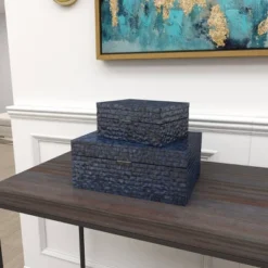 Set Of 2 Ceramic Vase With Star Patterns Dark Blue - Olivia & May -Olivia & May GUEST 78a9c787 ceb2 465b ba97 decda479eb52