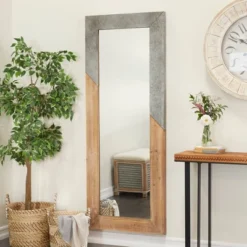 Wood Wall Mirror With Metal Detailing Beige - Olivia & May -Olivia & May GUEST 792635b2 c7fa 400f 97d9 dcb92fa2968a