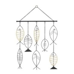 Metal Fish Indoor Outdoor Wire Wall Decor With Rattan Accent Black - Olivia & May -Olivia & May GUEST 79a31c19 1db6 4d97 ac4d c8e79e2bf7f5
