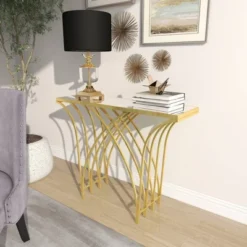 Metal And Mirror Art Deco Console Table Gold - Olivia & May -Olivia & May GUEST 7a649e24 0400 4ed1 8910 4fdd54e2ee5f