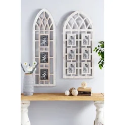 Wood 3 Slot Wall Photo Frame With Window Arch Shape Light Brown - Olivia & May