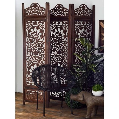 Traditional Wood Irregular Room Divider Screen Brown - Olivia & May 3 Traditional Wood Irregular Room Divider Screen Brown - Olivia & May