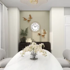 24"x24" Metal Wall Clock With Silent Mechanism, Roman Numerals - Olivia & May -Olivia & May GUEST 7b3c26d3 3dc4 4736 a8f2 1a698601c9ac