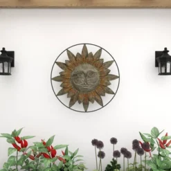 Metal Sunburst Indoor Outdoor Wall Decor With Distressed Copper Like Finish Brown - Olivia & May -Olivia & May GUEST 7b89ccf0 54ca 42f9 ae01 6fda22955e62