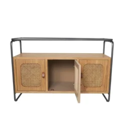 Olivia & May Wooden 3 Door Console Table With Cane Front Doors And Gray Metal Frame Brown: Entryway Furniture, No Assembly Required -Olivia & May GUEST 7bd2f6c8 14ee 42ef 8a55 b3084d02c98b