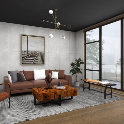 Industrial Metal And Brown Wood Bench Brown - Olivia & May 7 Industrial Metal And Brown Wood Bench Brown - Olivia & May - Image 5