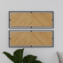 Wood Geometric Linear Carved Wall Decor With Black Frame Set Of 2 Brown - Olivia & May -Olivia & May GUEST 7dafd2fe c9f8 437e b0d3 ea2f3a90acb3