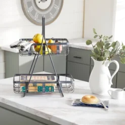 Farmhouse Iron Storage Basket Gray - Olivia & May