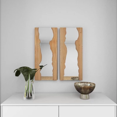 Contemporary Wood Wall Mirror Set Of 2 Brown - Olivia & May 11 Contemporary Wood Wall Mirror Set Of 2 Brown - Olivia & May - Image 9