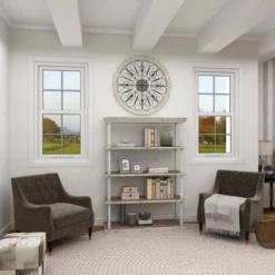 Wood Distressed Scroll Window Inspired Wall Decor With Metal Scrollwork Relief White - Olivia & May -Olivia & May GUEST 802408bd 6ab7 4735 abd8 70afb0c608f3