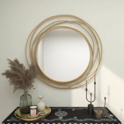Metal Wall Mirror With Overlapping Ring Frame Gold - Olivia & May -Olivia & May GUEST 803145f7 dfc0 46da 8772 c12f0ab79829