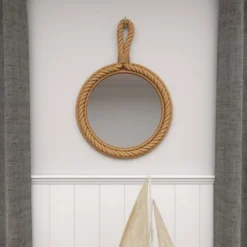 Glass Wall Mirror With Rope Accents Brown - Olivia & May -Olivia & May GUEST 80b55e00 76e1 45a0 a75c f69597bc7a65