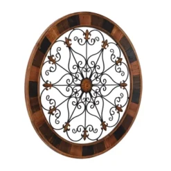 Wood Scroll Arabesque Wall Decor With Metal Fleur De Lis Relief Brown - Olivia & May -Olivia & May GUEST 80fedeb8 c059 4a15 b294 bdf6cb0d01b4