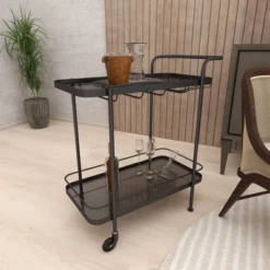 Contemporary Metal Bar Cart Black - Olivia & May -Olivia & May GUEST 81265517 da5e 4a01 9962 7d970ab53440