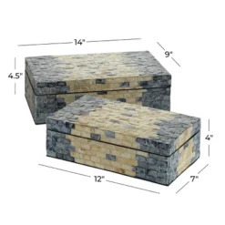 Set Of 2 Mother Of Pearl Box With Hinged Lid Blue - Olivia & May -Olivia & May GUEST 813a9ed1 52d6 48ae 8c78 4948b47e784c