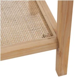 Olivia & May Wood Slim Natural 1 Shelf Console Table With Glass Top And Rattan Shelf Brown