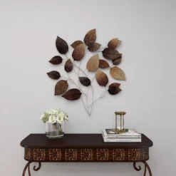 Metal Leaf Textured Wall Decor With Multiple Shades Bronze - Olivia & May -Olivia & May GUEST 822543e8 eb87 4a86 996c 7c1d26b168ab