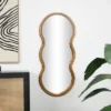 47"x20" Wooden Wavy Shaped Wall Mirror With Ribbed Frame Gold - Olivia & May -Olivia & May GUEST 8240aaa4 b206 45b3 a055 22e109494c88