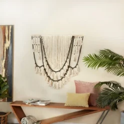 Cotton Macrame Weaved Intricately Wall Decor With Beaded Fringe Tassels - Olivia & May -Olivia & May GUEST 8257424e 2d9b 43ff b3f3 22d20f7b94b9