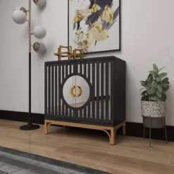 Art Deco Contemporary Mirrored Wood Cabinet Black - Olivia & May 31 Art Deco Contemporary Mirrored Wood Cabinet Black - Olivia & May -Olivia & May GUEST 82783988 0a4d 4a60 8d8e 5018b6901644