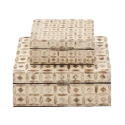 Set Of 2 Wooden Boxes With Pattern - Olivia & May -Olivia & May GUEST 82c90f53 d8fa 440b a1d4 dfca45ba296c