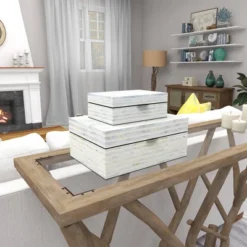 Set Of 2 Shell Mosaic Patterned Wood Box White - Olivia & May -Olivia & May GUEST 82f2608f fd66 41a4 be4a 0b46ca4cb450