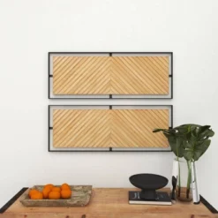 Wood Geometric Linear Carved Wall Decor With Black Frame Set Of 2 Brown - Olivia & May -Olivia & May GUEST 83386eda 8b9d 47b7 a3d1 3cf7ac856254