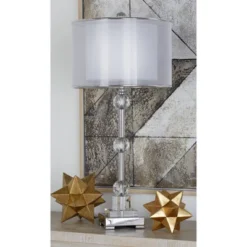 Glass Table Lamp With Drum Shade Silver - Olivia & May -Olivia & May GUEST 835e2e0f c4c4 4f9d b9e1 22d5d98692eb