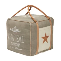 Canvas Pouf With Faux Leather Detail Gray - Olivia & May -Olivia & May GUEST 83931d25 a11a 465a b660 f288fb11fee2